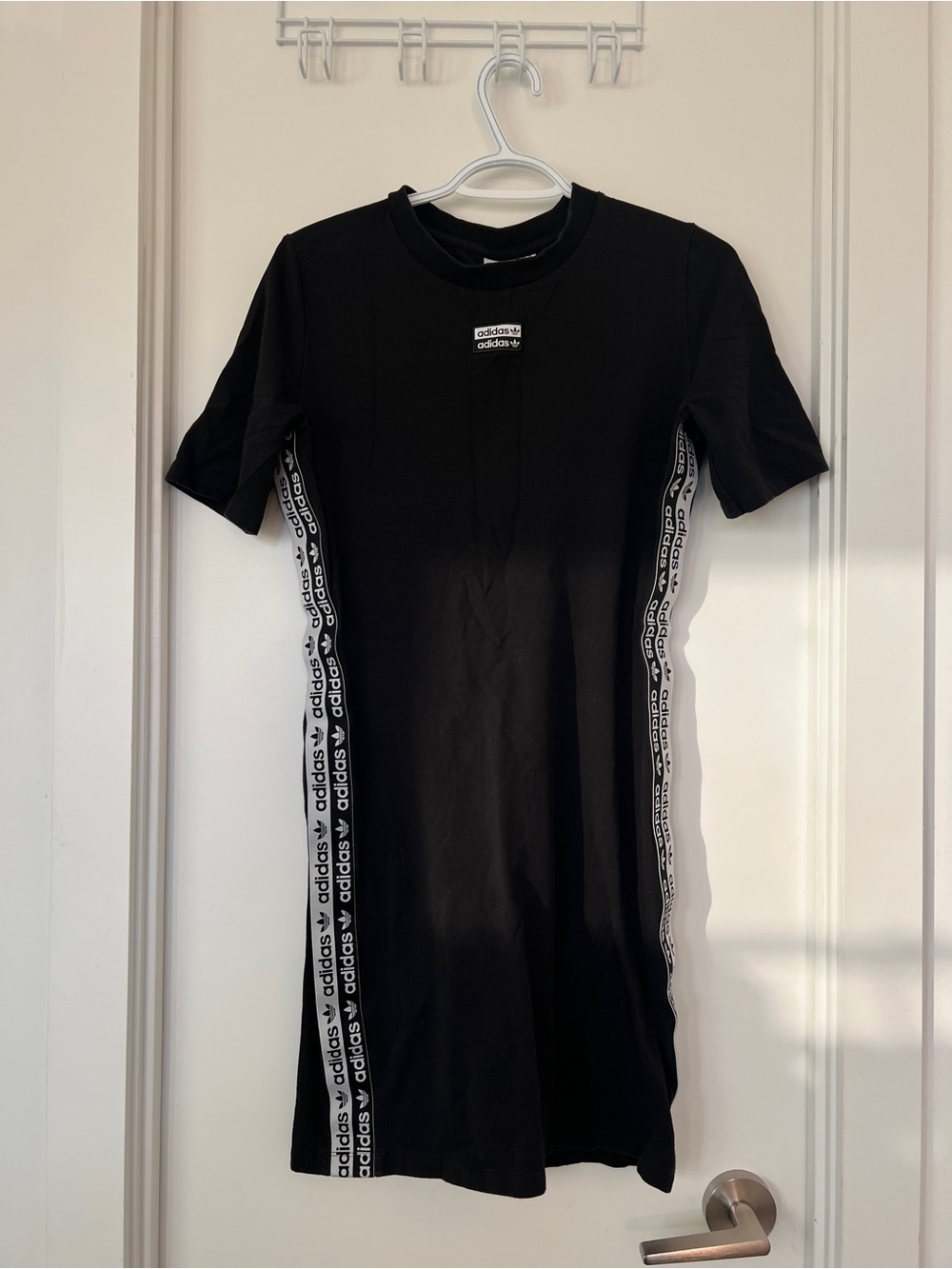 adidas Black Mini T-Shirt Dress with White Logo Tape